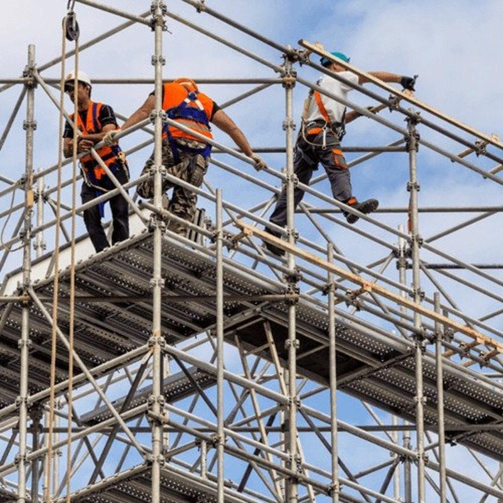 Skilled scaffolding crew at work